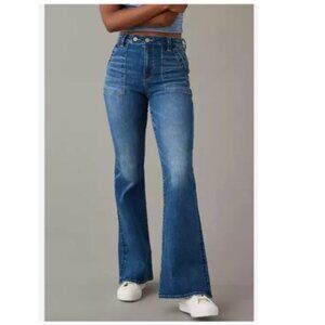 American Eagle Blue Flare Wide Leg Jeans size 12 Tall